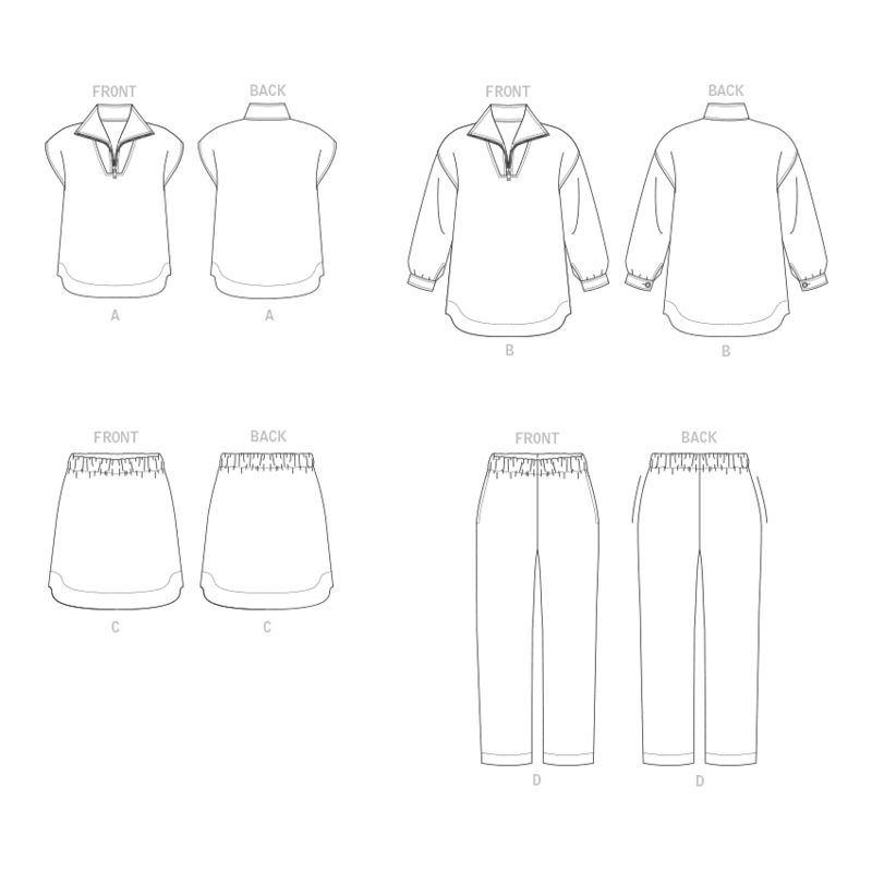 Patron Vogue 1833 A - Ensemble femme : top, chemise, jupe et pantalon