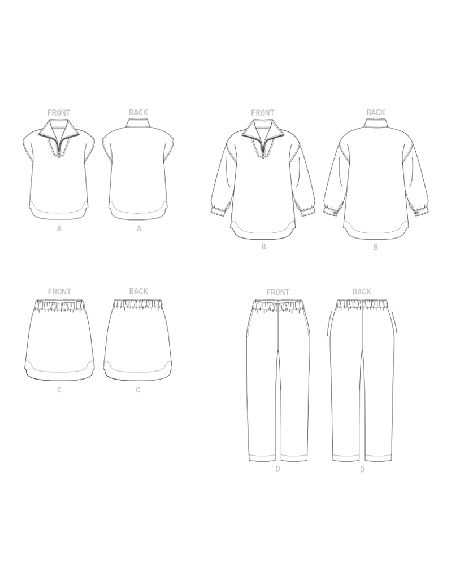 Patron Vogue 1833 A - Ensemble femme : top, chemise, jupe et pantalon