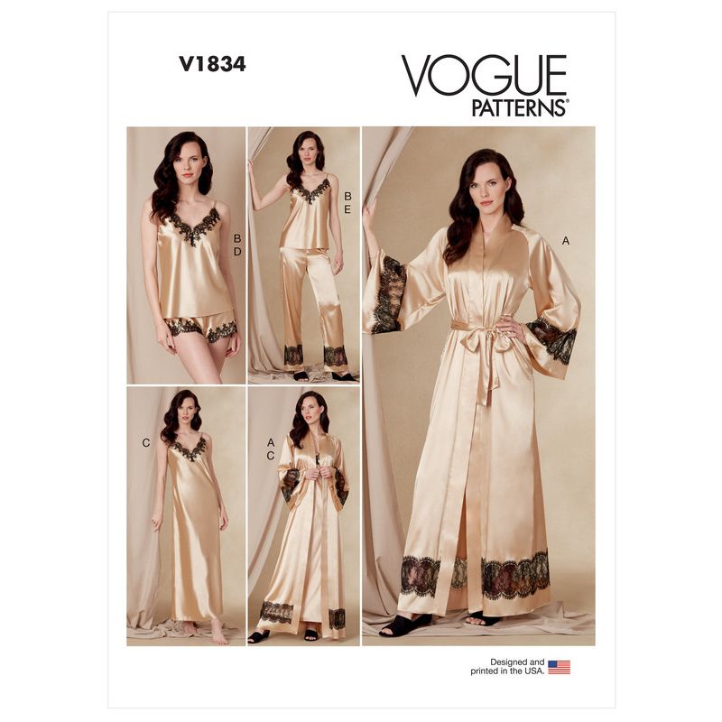 Patron Vogue 1834 B5 - Ensemble lingerie femme : peignoir, nuisette, short et robe