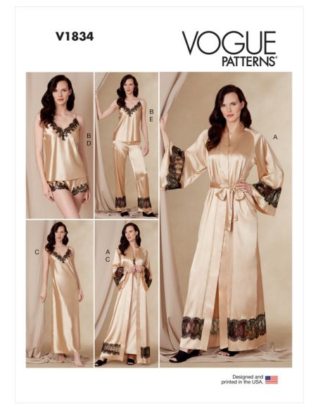 Patron Vogue 1834 B5 - Ensemble lingerie femme : peignoir, nuisette, short et robe