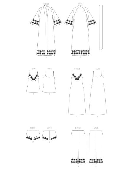 Patron Vogue 1834 B5 - Ensemble lingerie femme : peignoir, nuisette, short et robe