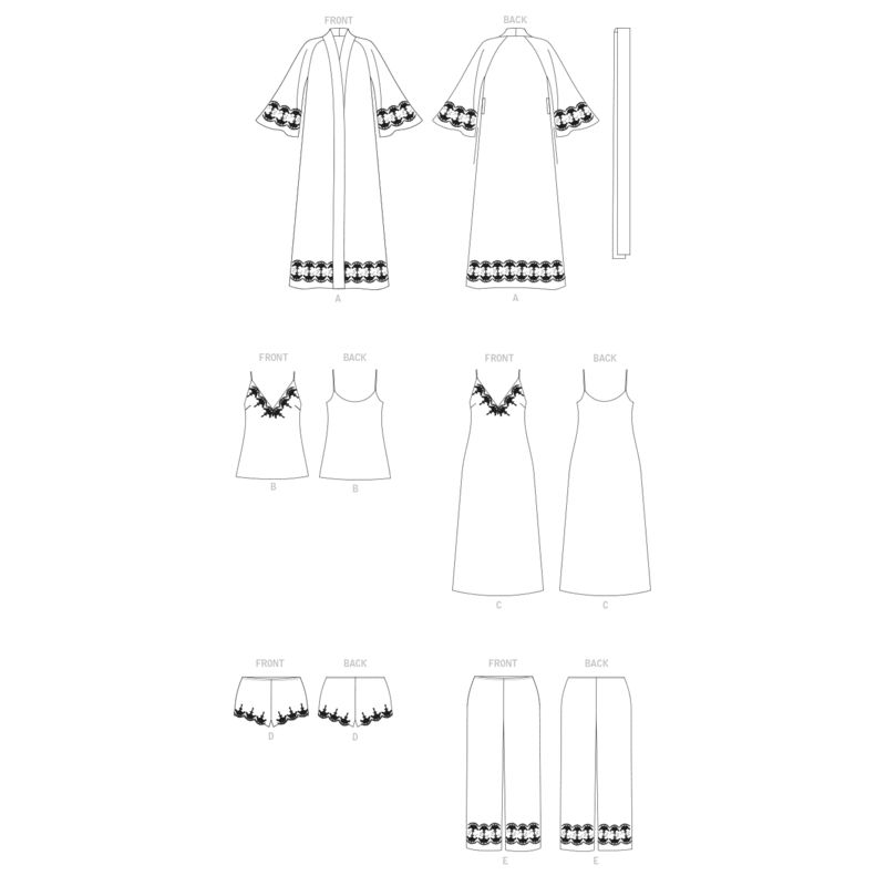 Patron Vogue 1834 F5 - Ensemble lingerie femme : peignoir, nuisette, short et robe