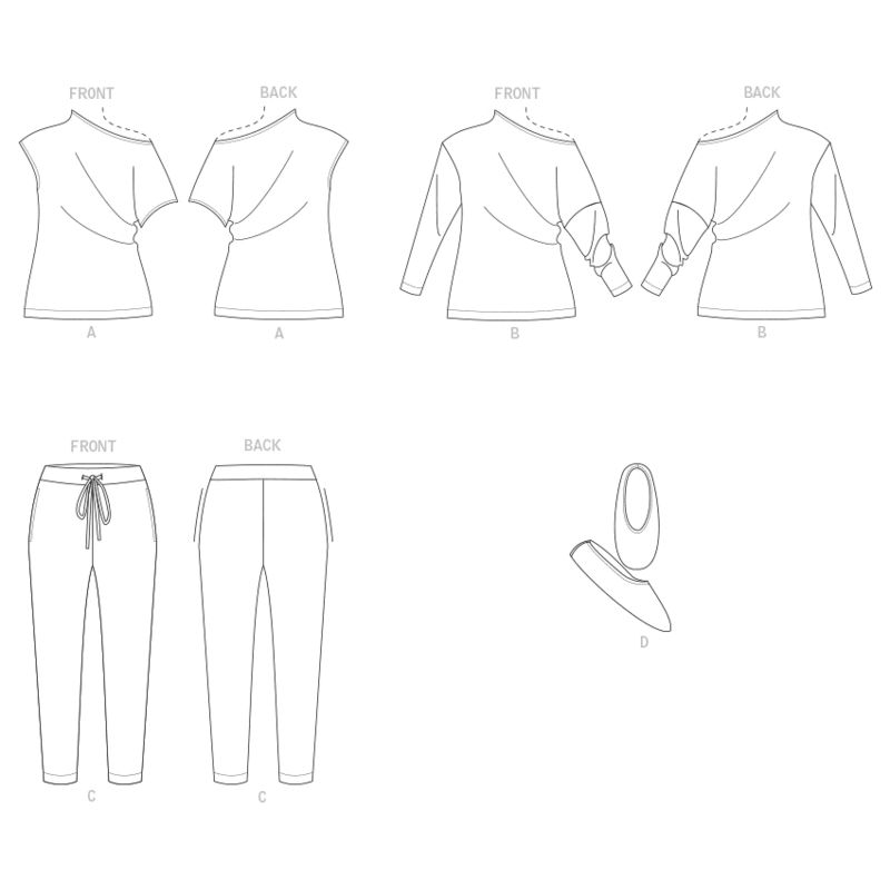 Patron Vogue 1835 A - Ensemble femme lounge : top, pantalon et chaussons