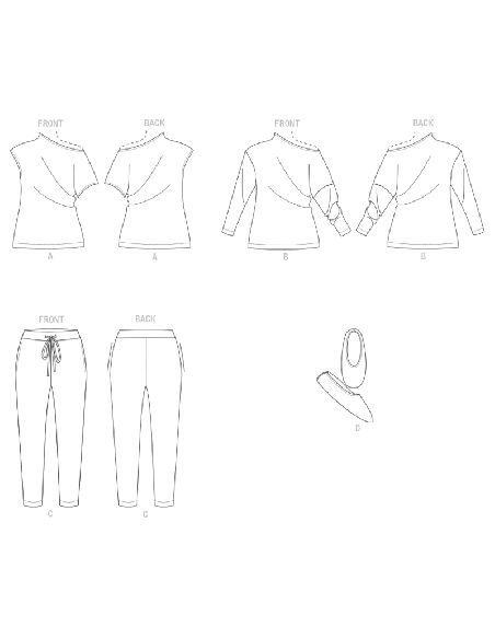 Patron Vogue 1835 A - Ensemble femme lounge : top, pantalon et chaussons