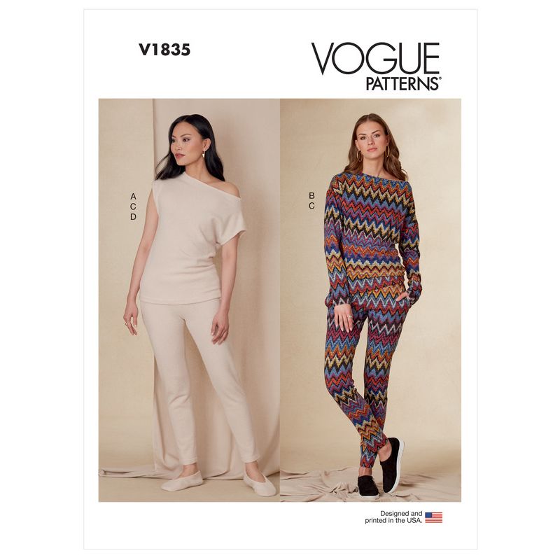 Patron Vogue 1835 A - Ensemble femme lounge : top, pantalon et chaussons