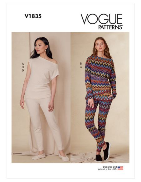 Patron Vogue 1835 A - Ensemble femme lounge : top, pantalon et chaussons