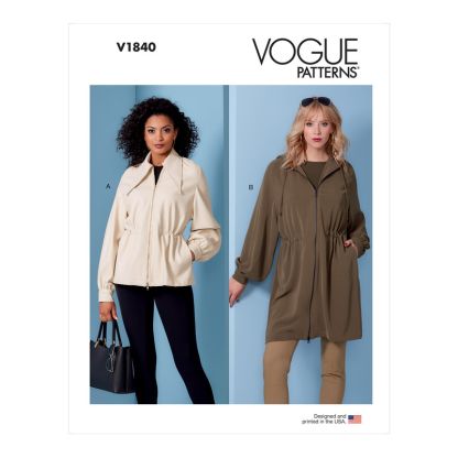 Patron Vogue 1840 A - Veste femme zippée à manches raglan et taille resserrée