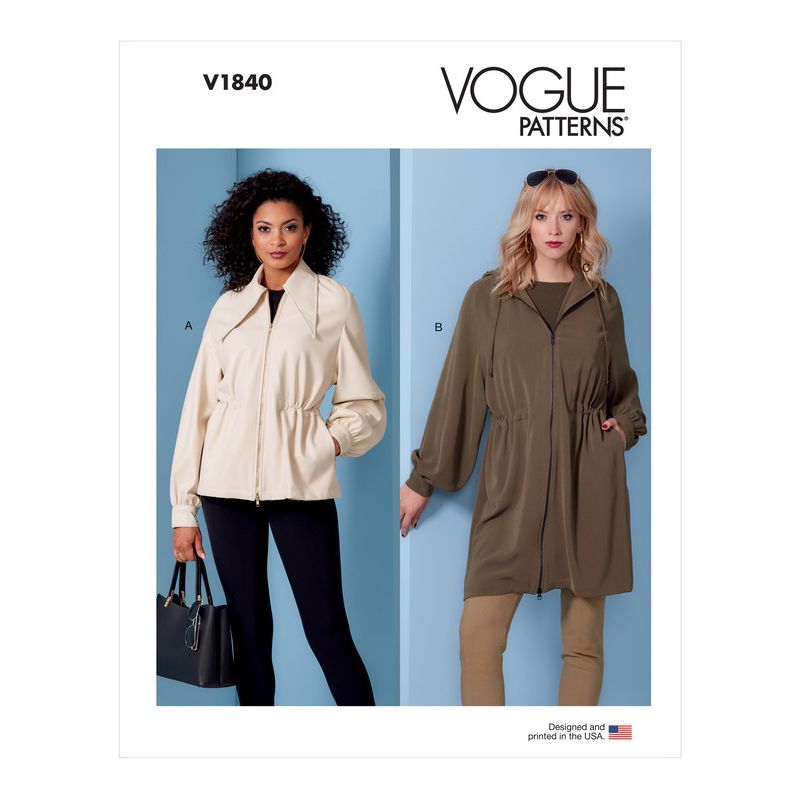 Patron Vogue 1840 A - Veste femme zippée à manches raglan et taille resserrée