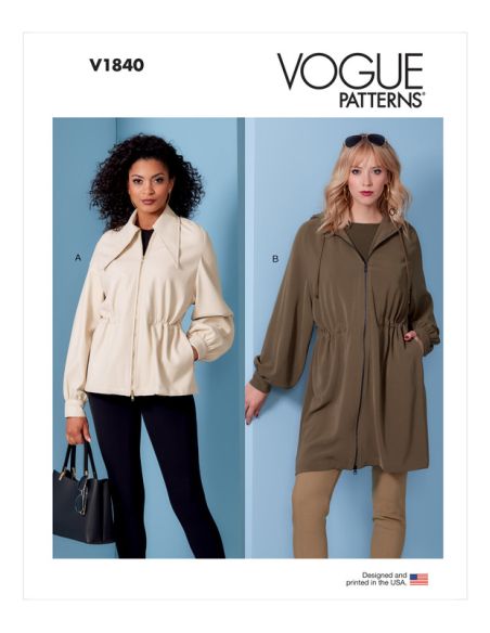 Patron Vogue 1840 A - Veste femme zippée à manches raglan et taille resserrée