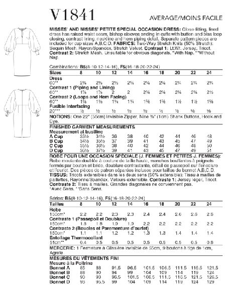 Patron Vogue 1841 F5 - Robe de soirée cintrée à manches volumineuses