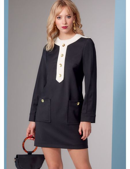 Patron Vogue 1844 B5 - Robe droite inspiration 70's avec poches plaquées