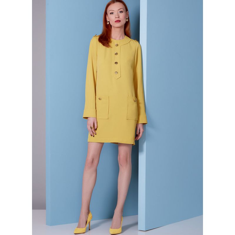 Patron Vogue 1844 B5 - Robe droite inspiration 70's avec poches plaquées