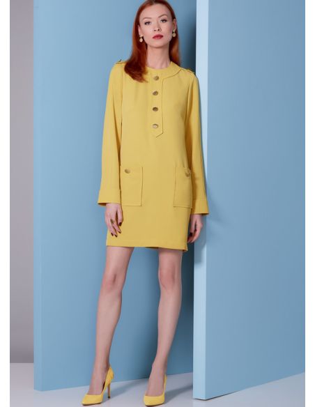 Patron Vogue 1844 B5 - Robe droite inspiration 70's avec poches plaquées