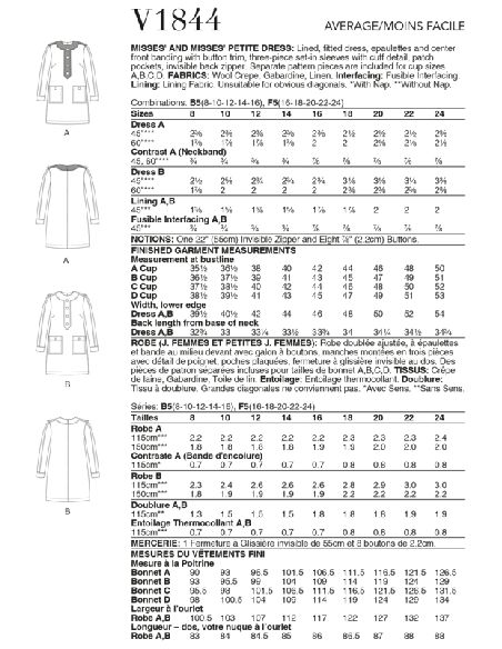 Patron Vogue 1844 B5 - Robe droite inspiration 70's avec poches plaquées