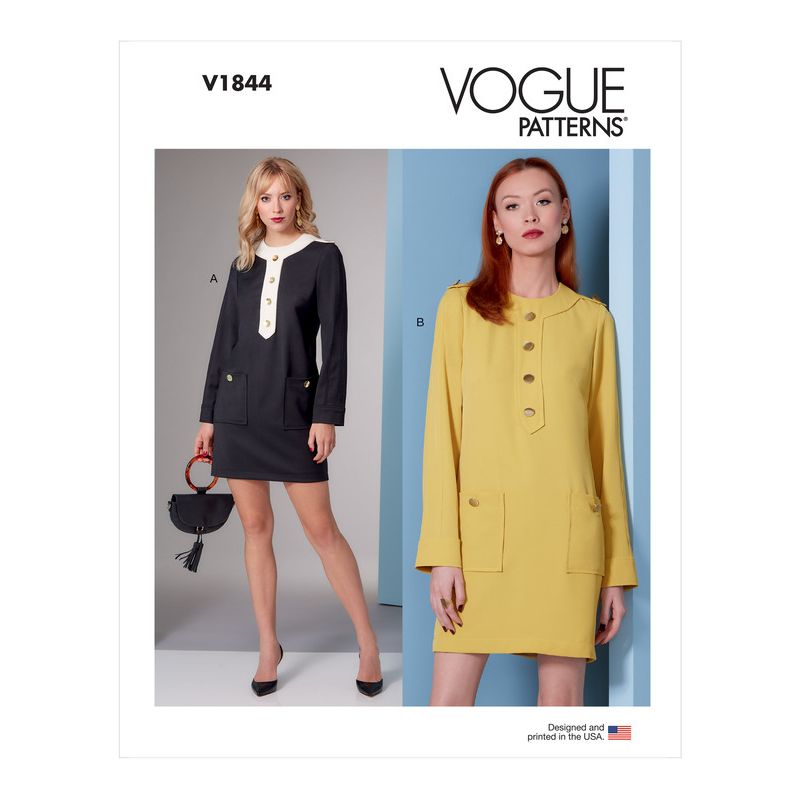 Patron Vogue 1844 B5 - Robe droite inspiration 70's avec poches plaquées