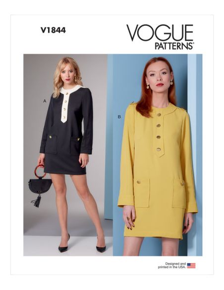 Patron Vogue 1844 B5 - Robe droite inspiration 70's avec poches plaquées