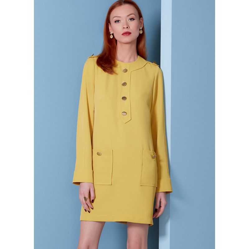 Patron Vogue 1844 B5 - Robe droite inspiration 70's avec poches plaquées