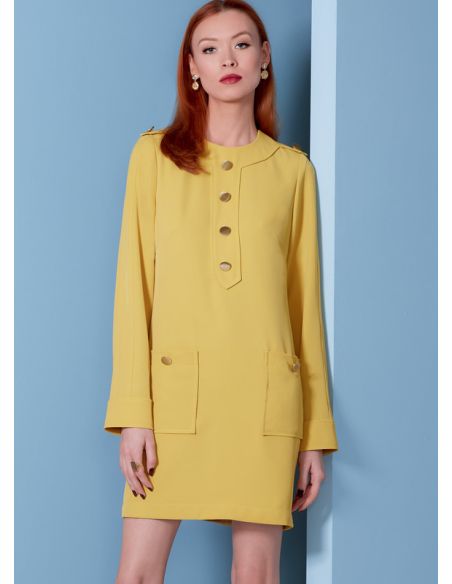 Patron Vogue 1844 B5 - Robe droite inspiration 70's avec poches plaquées