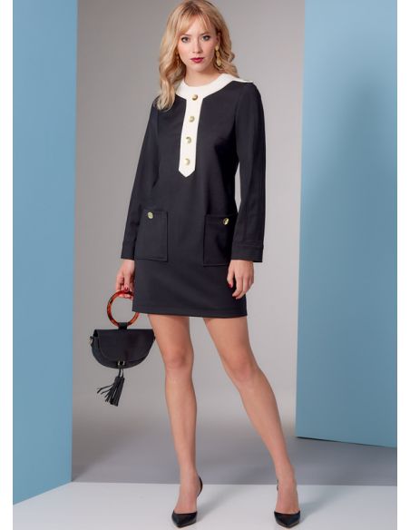 Patron Vogue 1844 F5 Robe droite inspiration 70 s avec poches plaquees