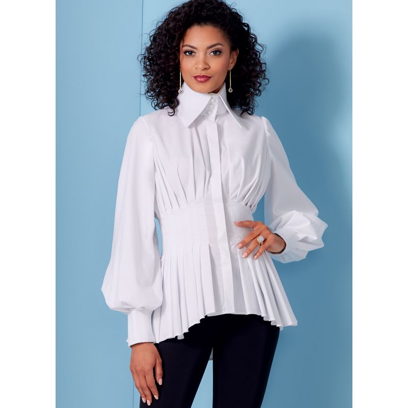 Patron Vogue 1845 F5 - Chemisier à plis, col montant et manches volumineuses