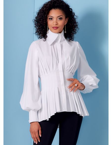 Patron Vogue 1845 F5 - Chemisier à plis, col montant et manches volumineuses