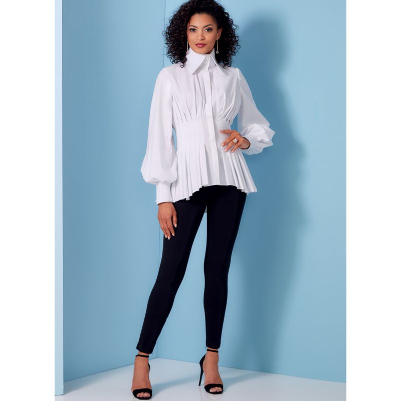 Patron Vogue 1845 F5 - Chemisier à plis, col montant et manches volumineuses