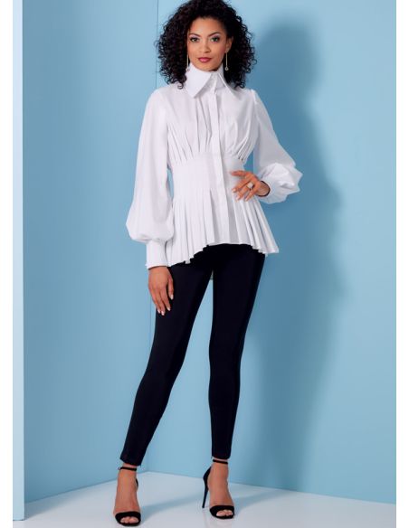 Patron Vogue 1845 F5 - Chemisier à plis, col montant et manches volumineuses