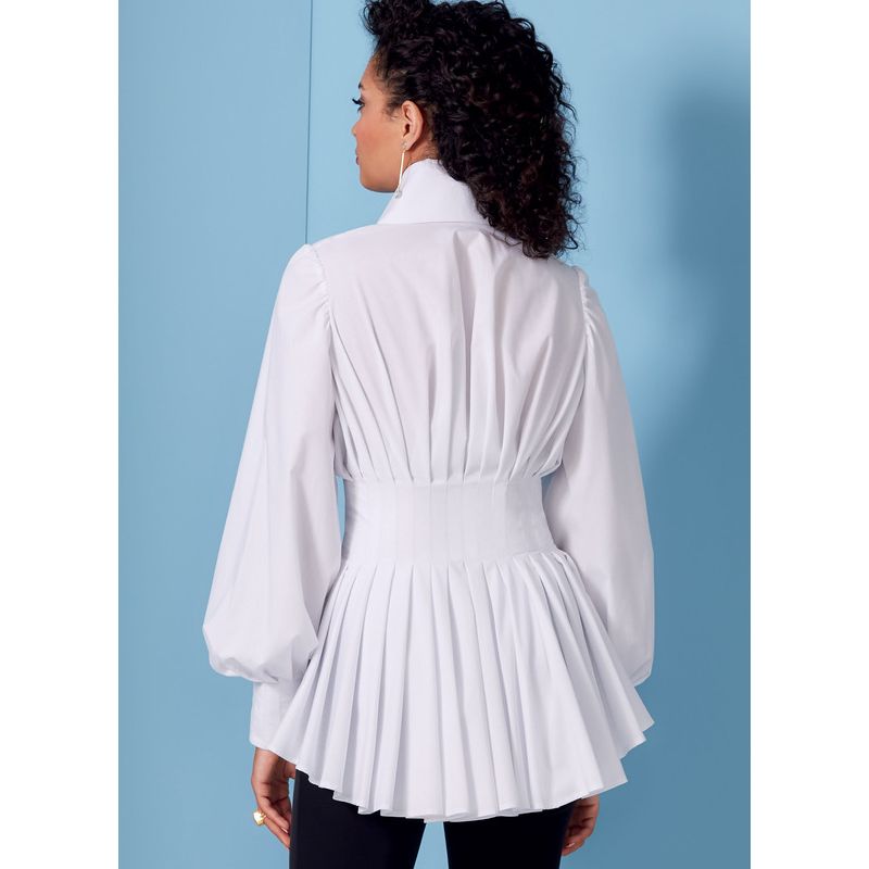 Patron Vogue 1845 F5 - Chemisier à plis, col montant et manches volumineuses