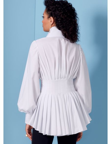 Patron Vogue 1845 F5 - Chemisier à plis, col montant et manches volumineuses