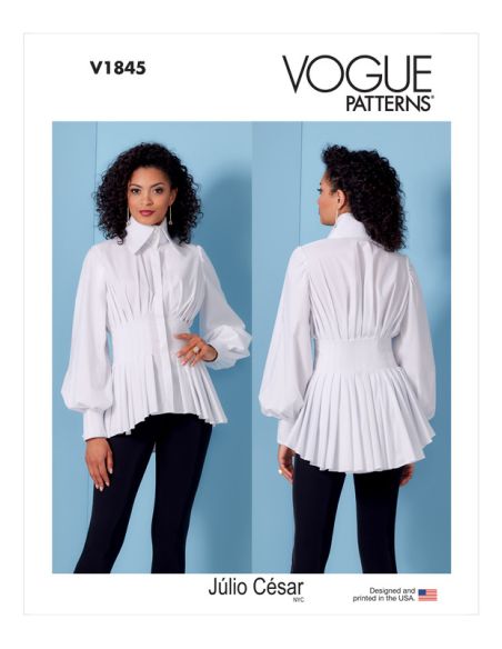 Patron Vogue 1845 F5 - Chemisier à plis, col montant et manches volumineuses