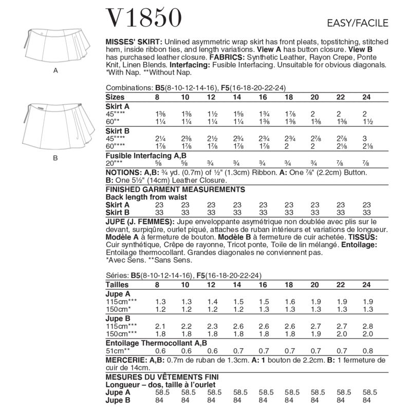 Patron Vogue 1850 F5 - Jupe portefeuille à coupe asymétrique
