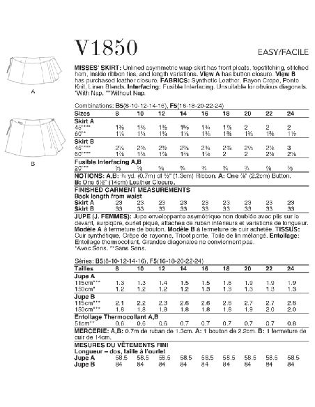 Patron Vogue 1850 F5 - Jupe portefeuille à coupe asymétrique