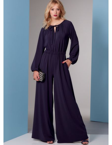 Patron Vogue 1851 A - Combinaison avec noeud au décolleté, taille resserrée et variations de pantalon