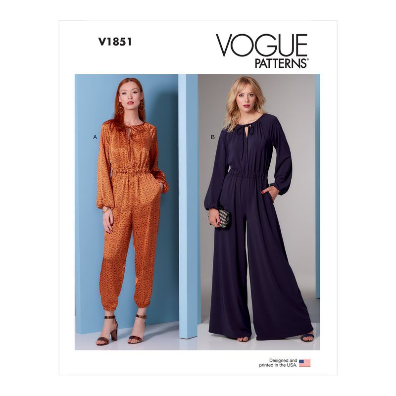 Patron Vogue 1851 A - Combinaison avec noeud au décolleté, taille resserrée et variations de pantalon