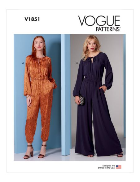 Patron Vogue 1851 A - Combinaison avec noeud au décolleté, taille resserrée et variations de pantalon