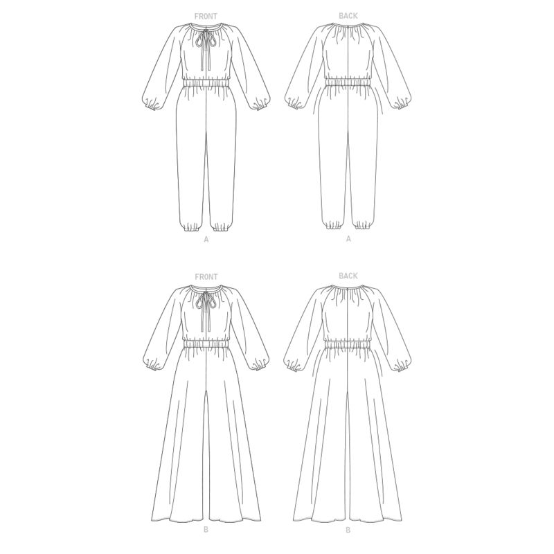 Patron Vogue 1851 A - Combinaison avec noeud au décolleté, taille resserrée et variations de pantalon