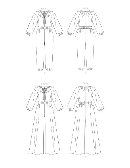 Patron Vogue 1851 A - Combinaison avec noeud au décolleté, taille resserrée et variations de pantalon