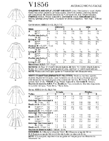 Patron Vogue 1856 CDD - Manteau et veste style redingote