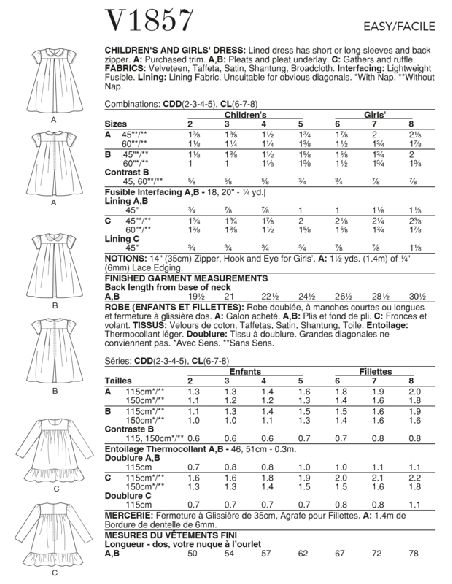 Patron Vogue 1857 CDD - Robe évasée pour fille avec volant en bas