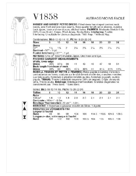 Patron Vogue 1858 B5 - Robe femme cintrée à manches 3/4