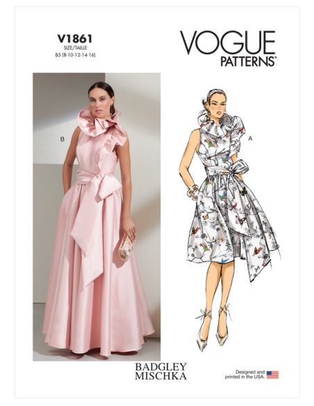 Patron Vogue 1861 F5 - Robe de soirée à col volanté avec ceinture