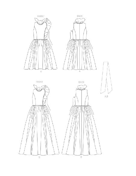 Patron Vogue 1861 F5 - Robe de soirée à col volanté avec ceinture