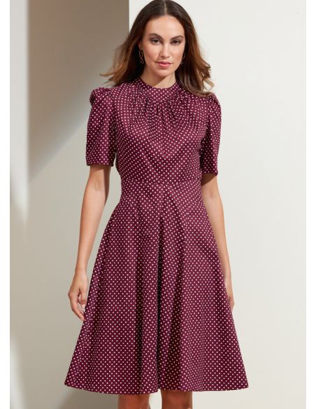 Patron Vogue 1862 B5 - Robe cintrée à la taille avec encolure froncée et manches bouffantes