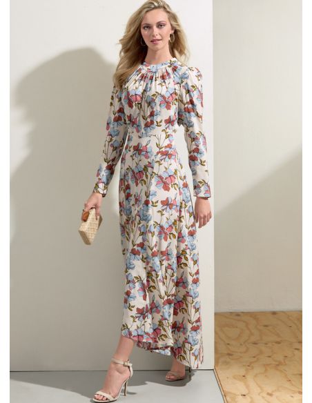 Patron Vogue 1862 B5 - Robe cintrée à la taille avec encolure froncée et manches bouffantes