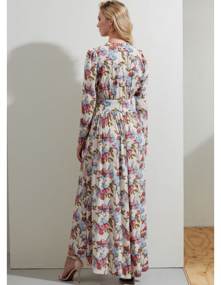 Patron Vogue 1862 B5 - Robe cintrée à la taille avec encolure froncée et manches bouffantes