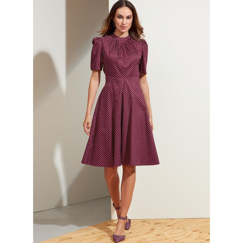 Patron Vogue 1862 F5 - Robe cintrée à la taille avec encolure froncée et manches bouffantes