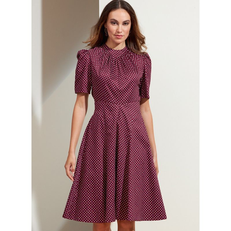 Patron Vogue 1862 F5 - Robe cintrée à la taille avec encolure froncée et manches bouffantes