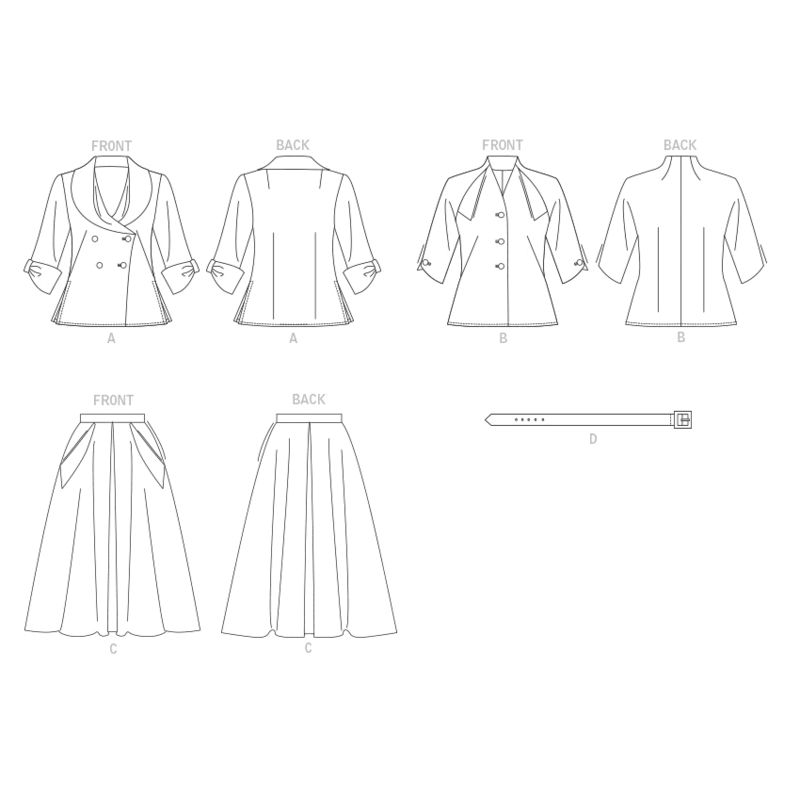 Patron Vogue 1863 A5 - Ensemble rétro : blouse, ceinture et jupe évasée