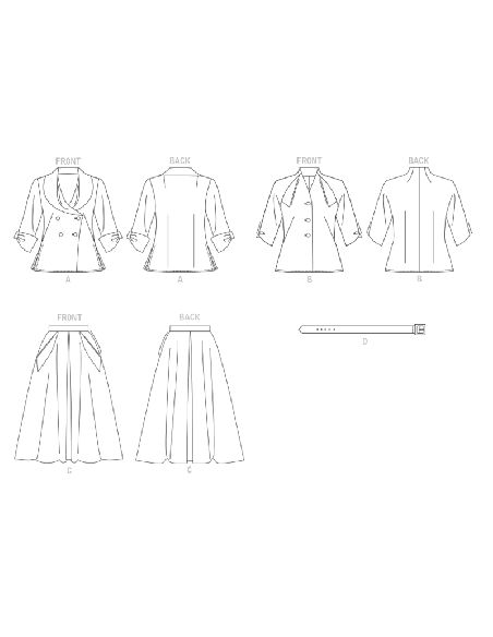 Patron Vogue 1863 F5 - Ensemble rétro : blouse, ceinture et jupe évasée