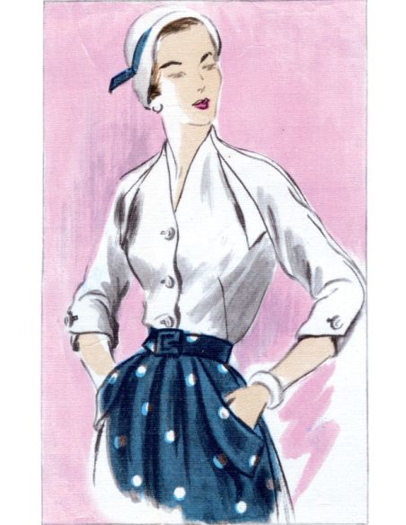 Patron Vogue 1863 F5 - Ensemble rétro : blouse, ceinture et jupe évasée